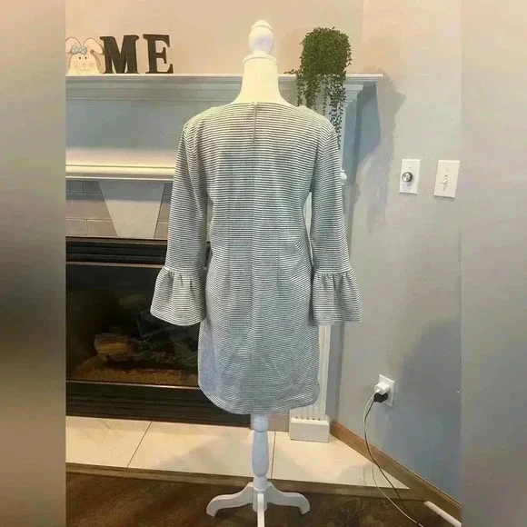 J.Crew Black White Stripe Cotton Stretch Flare Sleeve Tunic Sheath Dress - Small - Picture 2 of 4